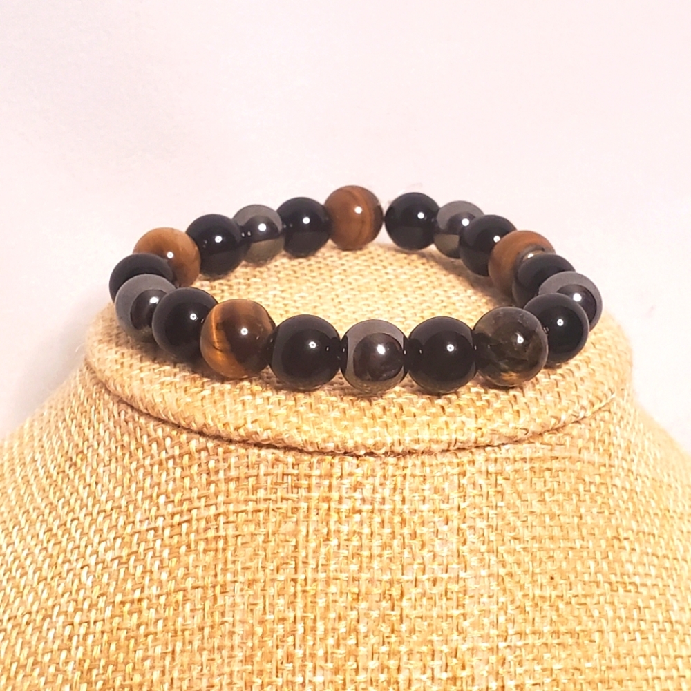 Hematite & Tigers Eye Beaded Bracelet ~ Promotes Health Wellness Confidence